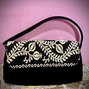 Vera Bradley Black Quilted Bag w/Ivory Embroidery Dressy Handbag/Clutch